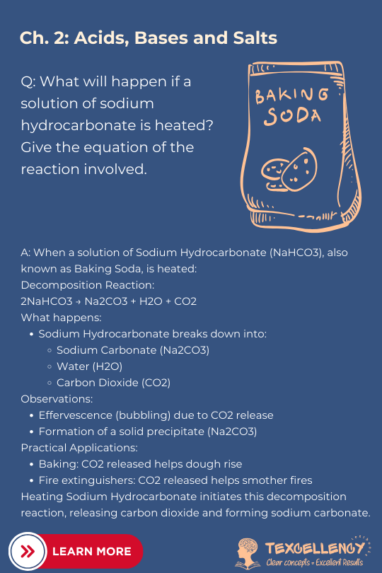 What will happen if a solution of sodium hydrocarbonate is heated? Give the equation of the reaction involved.