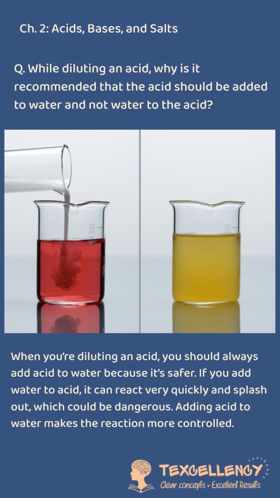 While diluting an acid, why is it recommended that the acid should be added to water and not water to the acid