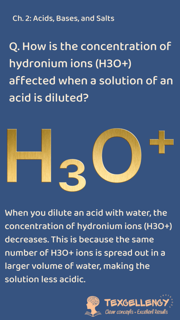 How is the concentration of hydronium ions (H3O+) affected when a solution of an acid is diluted