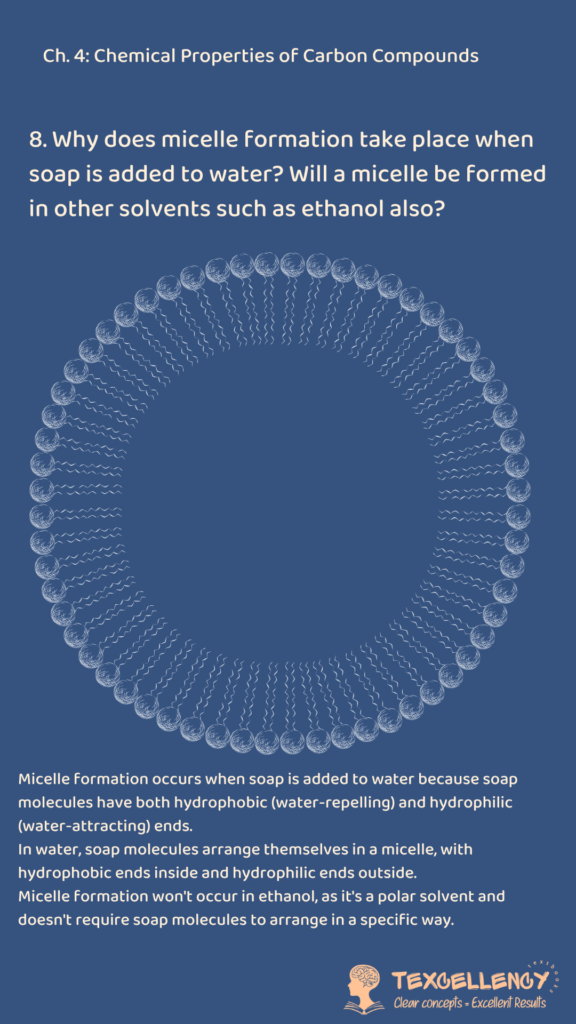 Why does micelle formation take place when soap is added to water Will a micelle be formed in other solvents such as ethanol also