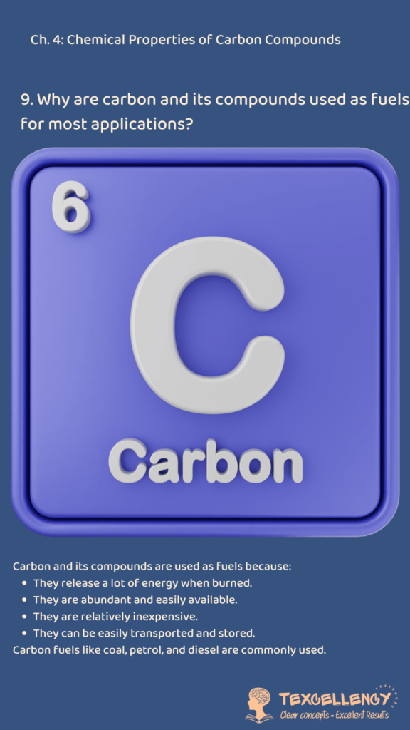 Why are carbon and its compounds used as fuels for most applications