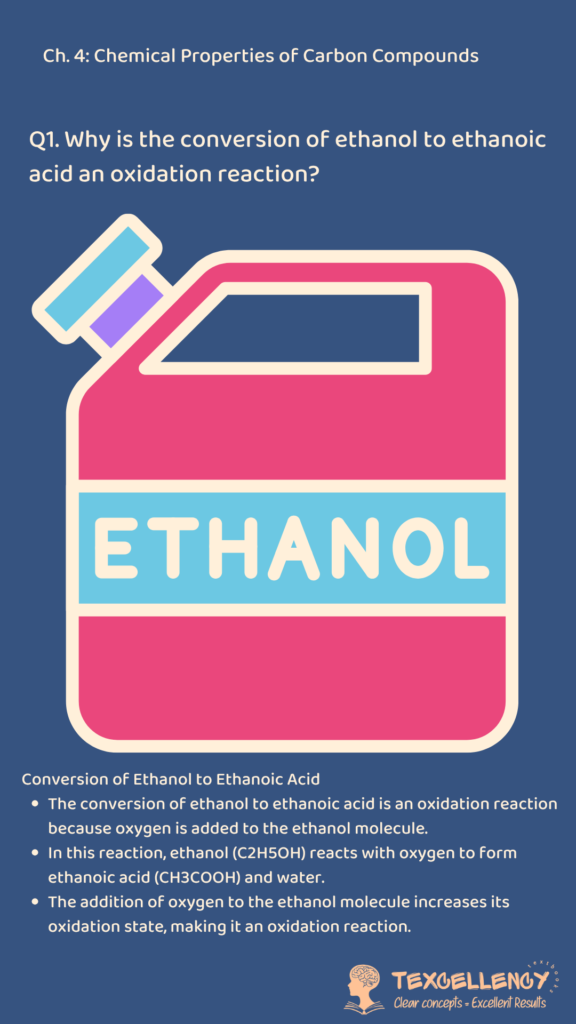 Why is the conversion of ethanol to ethanoic acid an oxidation reaction